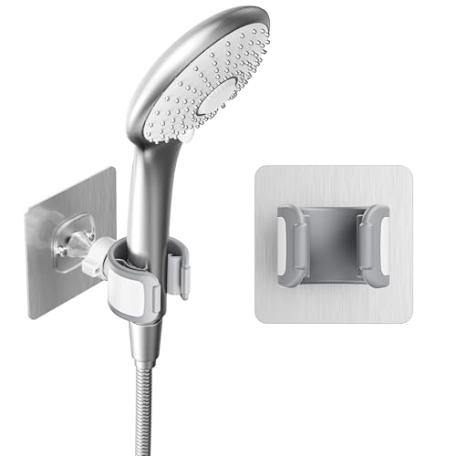 Blissfuhue Adjustable Wall Mounted Shower Head Holder Strong Adhesive & Drilling 2 Installation Methods 360 Swivel Handheld Shower Wand Holder for RV Kids Bathroom Shower Accessories White