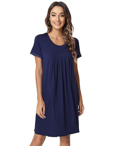 Image of NACHILA Nightgowns for Women-Viscose Made from Bamboo, Pleated Sleepwear.