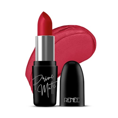 RENEE Prime Matte Lipstick - Rustic Red, Lightweight & Long-Lasting Formula, Creamy Matte Finish, One Swipe Application, Non-Drying, Vitamin E Infused, 4.5Gm