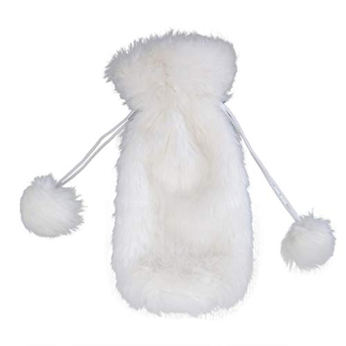 Amosfun Christmas Wine Bottle Cover Bags White Faux Fur Christmas Bottle Cover Bag with Drawstring Wine Gift Bag for Christmas Home Table Decorations