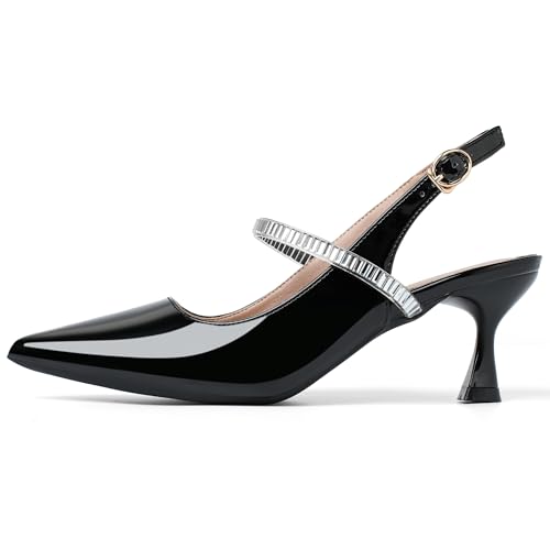 Women's Slingback Kitten Heel Pointed Toe Dress Pumps Shoes Pointed Closed Toe Ankle Strap Elegant Wedding Pumps Formal Comfortable Shoes2