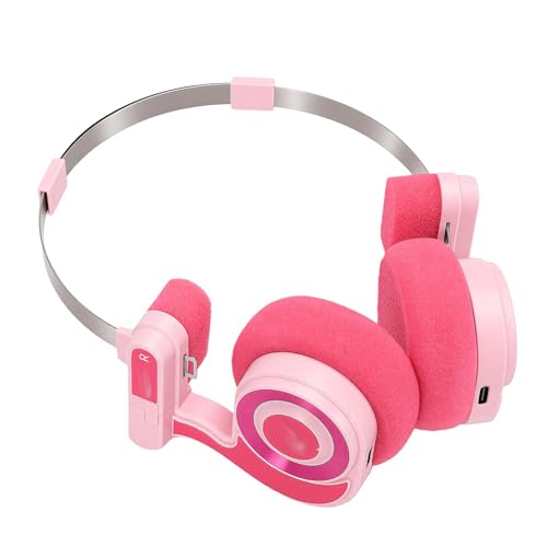 Auriculares retro inalámbricos rosa diadema ajustable y Bluetooth