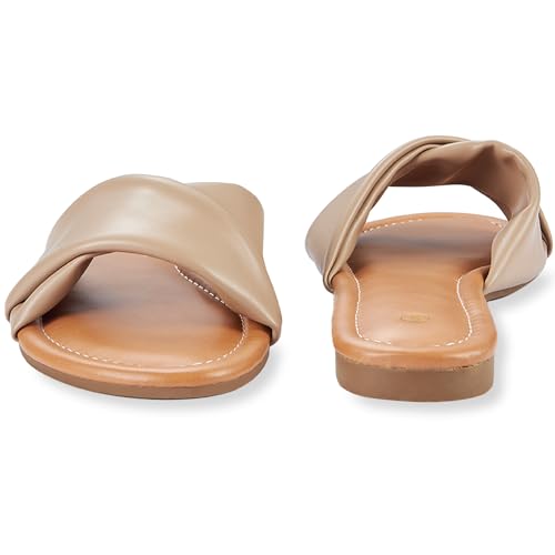 Image of Women's Flat Sandals Round Open Toe Comfortable Fashion Cute Ladies Slides Sandals Women Dressy Summer Flat Leather Casual Fashion Beach Shoes Size 6-11