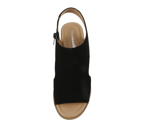 Image of CITYCLASSIFIED inchElect inch ~ Women's Peep Toe Laser Cut Geometric Caged Slingback Ankle Strap Low Stacked Heel Ankle Bootie