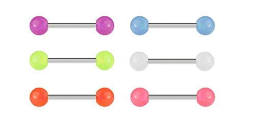 ile aux piercings LOT 6 Piercing Langue Fluo Phosphorescent Barre Acier Brillant dans Le Noir