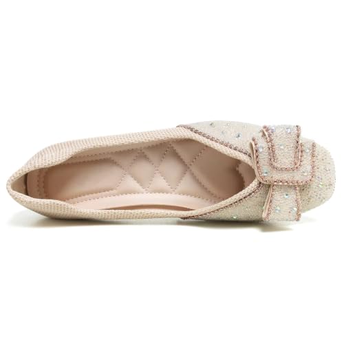 Image of SAILING LU Women's Rhinestone Square Toe Bowknots Ballet Flats Loafers