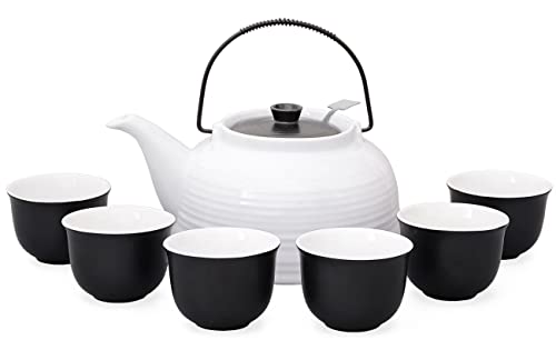 Produktfoto von Aricola Teeservice „Nelly“. Moderne Teekanne 1,5 Liter in weiß/schwarz aus hitzebeständiger Keramik mit&hellip;