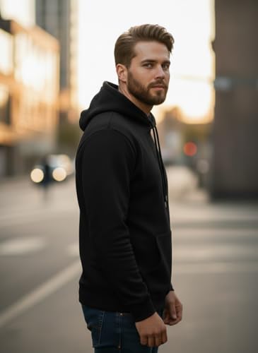 Image of Men Regular Fit Fleece ||Black||Hoodie Solid||Sweatshirt-JM3860