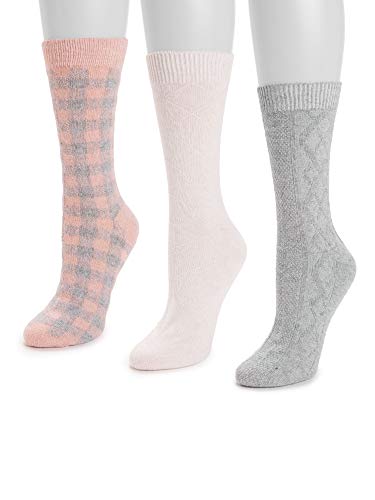 Muk Luks Boot Sock, 3 Pairs, Pink and Grey