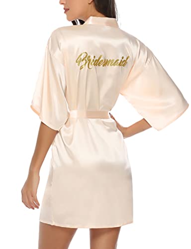 Migcaput Kimono Robe Femmes Peignoir Satin Femme Robes Chambre Kimonos Chemise de Nuit Court Mariée Demoiselle d'honneur B-demoiselle d'honneur champagne jaune,S Cover