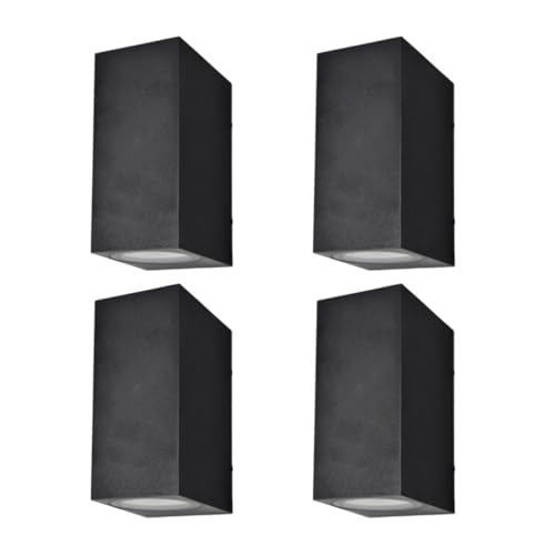 4 Piezas Aplique Exterior Pared - Lampara para Terraza IP44 - Luz de Jardin con Diseño Moderno y Casquillo GU10, Bombilla no Incluida - Focos Exteriores de Aluminio (Negro, 4 UD (14,7x7x9cm))