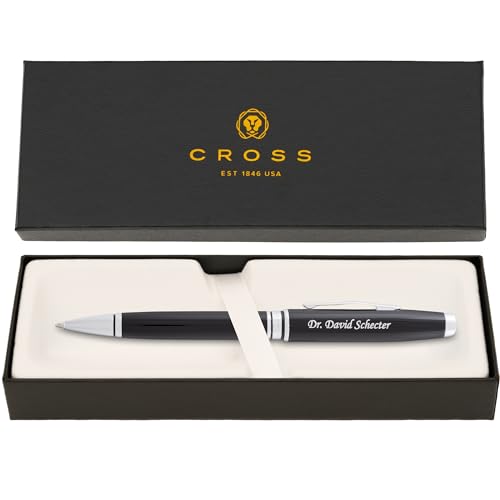 Cross Coventry Ballpoint Pen with Personalized Engraving - Black Lacquer with Chrome Trim - Gift for...