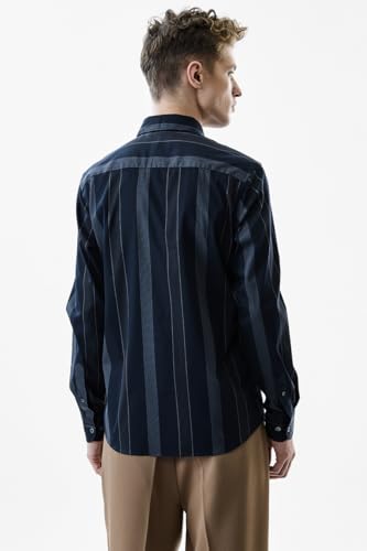 Image of SNITCH Men's Casual Luxe Shirt | Slim Fit Full Sleeve Classic Collar Striped Design | Premium Cotton Blend & Breathable Fabric for Everyday & Semi-Formal Wear