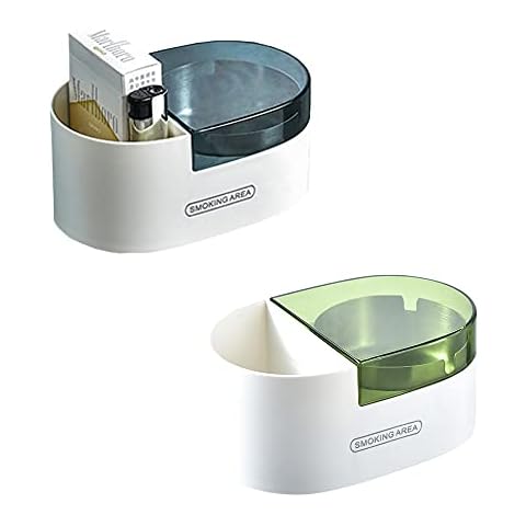 2 Pieces Wall Mounted Outdoor Ashtray, Wall Mounted Cigarette Bin, Wall Mounted Ashtray Cup with Lid, Stainless Steel Ashtray, Used in Bars, Clubs, Offices, Homes(Green, Blue) Cover