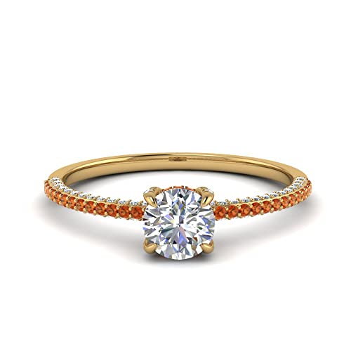 Image of Choose Your Gemstone Delicate Hidden Halo Diamond CZ Ring Yellow Gold Plated Round Shape Petite Engagement Rings Minimal Modern Design Birthday Gift Wedding Gift US Size 4 to 12