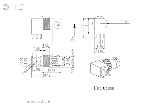 Conector BNC hembra de ángulo recto Superbat 5 piezas miniatura 3
