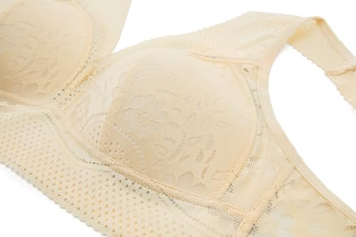 Womens Wireless Bra Daisy Lace Bralettes Comfort Everyday Bras(Apricot,M) - image 6