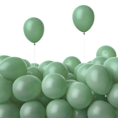 Image of PartyWoo Dusty Green Balloons 50 pcs 5 Inch Small Mini Matte Sage Olive Boho Green Eucalyptus Latex Balloons for Wedding Baby Shower Gender Reveal Birthday Graduation Party Decorations Green-F03