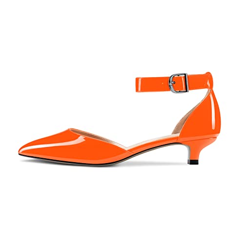 Image of Aachcol Women Kitten Low Heel Ankle Strap Pumps Pointed Toe Sandals Dress Shoes Party Office Wedding 1.5 Inch