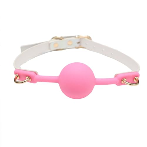 Image of DFsucces Leather Restraints Ball Mouth Plug Silicone Bondage Ball Gag Hollowed-Breathable Silicone Sex Gag Muzzles Adjustable Strap Bondage Harness Restraints( (Pink-I1)