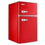 VEVOR 3.2 Cu.Ft Mini Fridge with Freezer, Dual Zone Compact Refrigerator, 7-Mode Adjustable Temp, Energy Efficient Low Noise Dorm Fridge, Small Refrigerator for Bedroom, Office, Retro Red