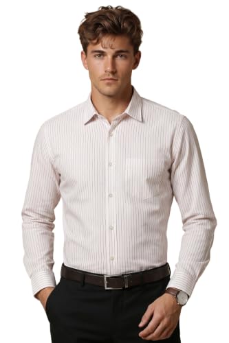Image of Peter England Men's Striped Slim Fit Full Sleeve Formal Shirt | Cotton-Rich | Wonder Fabric | Pin-Point Oxford Weave