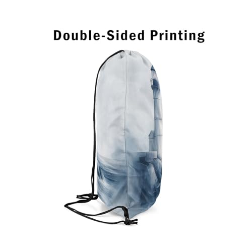 Image of jejeloiu Lighthouse Drawstring Backpack 13x15.7inch Nautical Seascape Waterproof Gym Drawstring Bags Ocean Sports String Backpack Beach Swim Travel Bag Sackpack