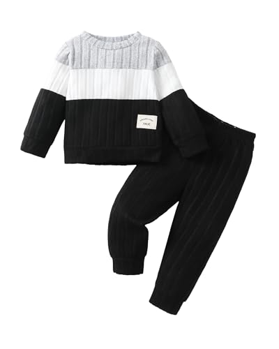 Toddler Baby Boy Clothes 6 9 12 18 24 Months Infant Boy Outfits Color Block Fall Winter Pants Set 2T 3T 4T