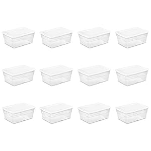 Sterilite 16448012 16 Quart/15 Liter Storage Box, White Lid with Clear Base, 12-Pack