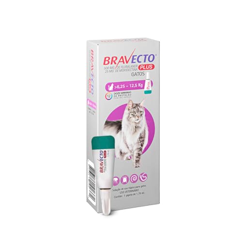 Bravecto® Plus Gatos Transdermal 500mg - Antipulgas, Sarna de ouvido, Vermes intestinais - Gatos de 6,25 a 12,5kg - 1 Pipeta 1,79ml - MSD Saúde Animal