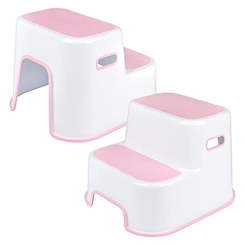 roynoy | Tritthocker Kinder rosa | 2-stufig | Anti-Rutsch-Beschichtung | stabil und pflegeleicht (rosa/weiß) Cover