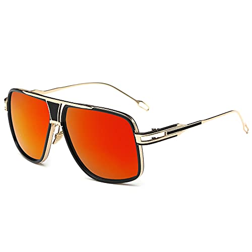 Image of Aviator Sunglasses for Men Retro Fashion Gold Oversized 70s shades