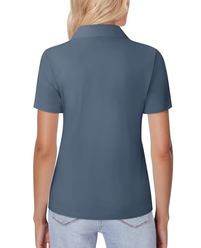 Image of siliteelon Womens Button Down Shirt Slim Fit Stretch Short Sleeve Dress Shirt Wrinkle Free Collared Business Work Blouse Top