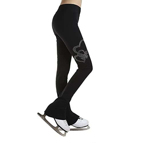 Calça de patinação artística, adulto infantil Love Rhinestones à prova d'água Vento, meia-calça que