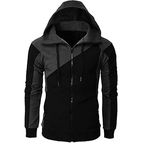 Ophestin Men's Hoody Full Zip Fleece Hooded Hoodie Sweatshirt Casual Jumper Patchwork Sport Jacket Fleece Long Sleeve Cardigan Black M Cover