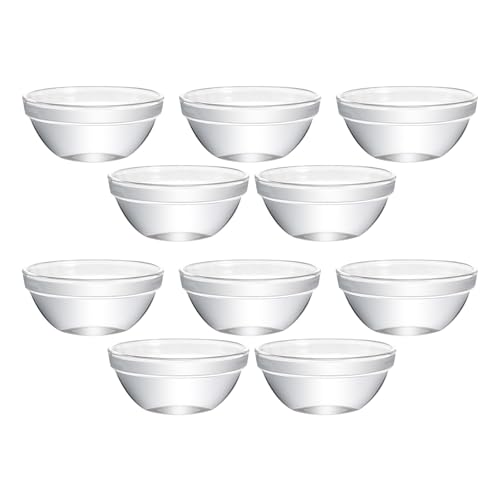 Housoutil Lot de 10 Bols de Service Transparents en Verre Petits Bols Ronds pour Verrines et Amuse-Bouches Empilables pour Rangement Optimisé Usage Cuisine et...