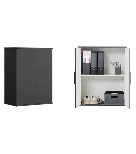 mokebo Mehrzweckschrank 'Der Kurze' (60x81cm) Kleiner Schuhschrank aus Holz oder Aktenschrank, auch als Büroschrank, Allzweckschrank & Haushaltsschrank in Anthrazit Schwarz