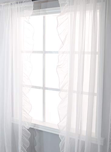 Seibeh Tex Solid Sheer Voile Ruffled Window Curtains Edge Rod Pocket Set Of 2 Panels For Bedroom Living Room (White, 52"×84")­ #TOP3