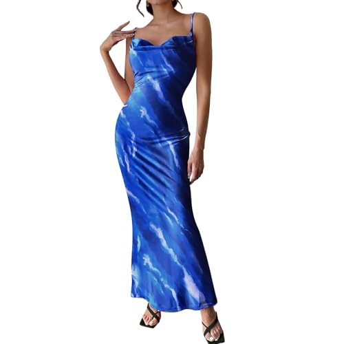 Image of Women's Spaghetti Strap Maxi Dress Floral Print Bodycon Long Dress Summer Beach Vacation Wedding Guest Outfits