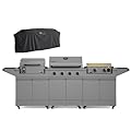 TYTUS Anaheim 4-Burner Gas Grill with Two Prep Carts, Pellet Smoker, and Gas Griddle with Cover - Outdoor Cooking Bundle, Quick Assembly, Grill for Outdoor Cooking, Kitchen Island for BBQ