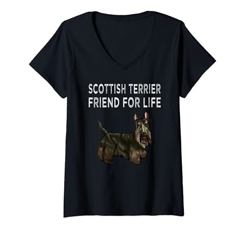Womens Scottish Terrier Friend For Life Dog Friendship V-Neck T-Shirt, Black
