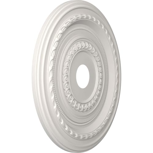 Image of Ekena Millwork CMP22COGBW Cole Thermoformed PVC Ceiling Medallion (Fits Canopies up to 6 inch), 22 inchOD x 3 1 /2 inchID x 1 inchP, UltraCover Satin Blossom White