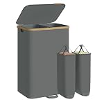 SONGMICS – SONGMICS Wäschekorb mit Deckel, 150 Liter, 2 Fächer, Bambusr