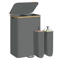 SONGMICS – SONGMICS Wäschekorb mit Deckel, 150 Liter, 2 Fächer, Bambusr