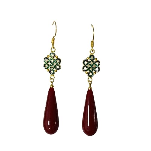 Boucles d'oreilles goutte cinabre bijoux femme or antique jade anniversaire