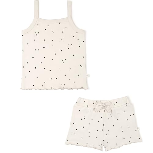 Image of MakeMake Organics GOTS Certified Organic Cotton Baby Kids Toddler Girl Top and Short Outfit Set - Pixie Dots, 3-4 Years