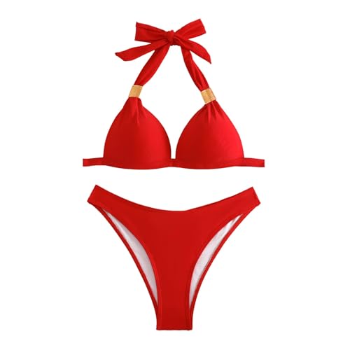 BañAdor Premama Bikinis Mujer 2026 BrasileñO Bikini de Color sólido Traje de baño Dividido con Correa Sexy Traje baño Dividido Multicolor para Mujer Bikini Push up con Relleno Bandeau (Red, S)