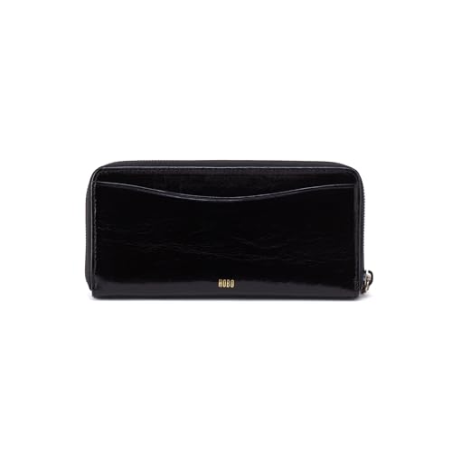 Image of HOBO Max Leather Large Zip Around Continental Wallet with Cardholder and Money Organizer, Slip Pocket, and Zippered Security, Black