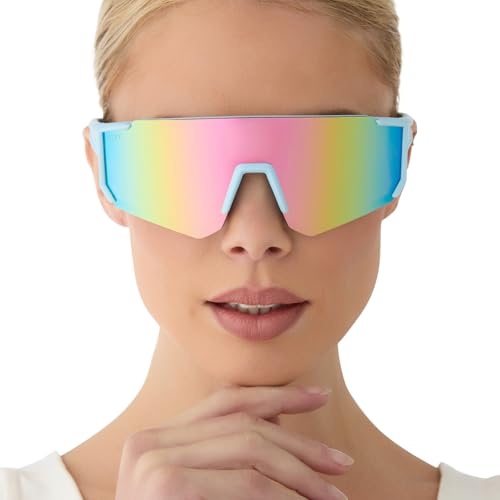 DIFF Sport Heat Designer Shield Sunglasses for women Polarized protection, Matte Baby Blue + Sherbert Rainbow Mirror4