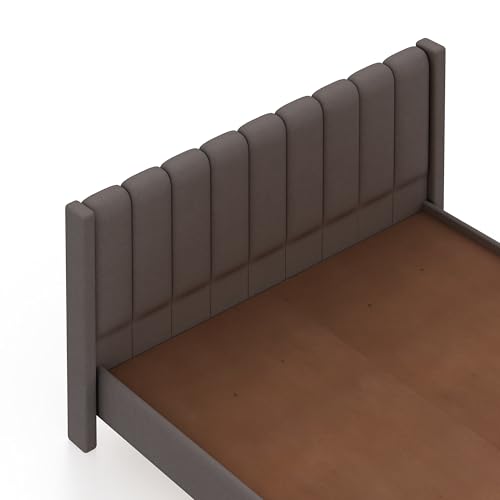 Image of Ganpati Arts Solid Sheesham Wood Emperor Upholstered Queen Size Bed Without Storage | Durable Wooden Double Bed Palang Furniture for Bedroom, Living Room, Home and Hotel (Grey)